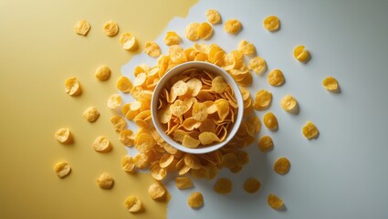 Aufkleber - Healthy cornflakes breakfast in bowl - top view on background