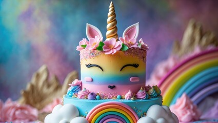 Poster - Vibrant unicorn cake with rainbow fondant details