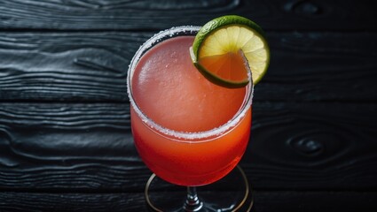 Poster - Lemon and lime cocktail on a dark wooden surface