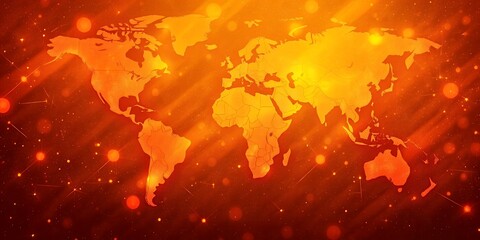 Poster - a stylized world map in shades of orange with glowing particles and network connections overlayed