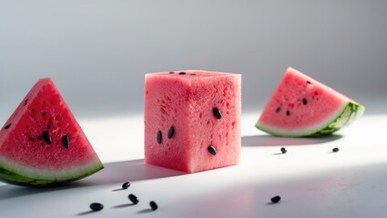 Aufkleber - Isolated watermelon slices arranged in cubes highlighting summer refreshment