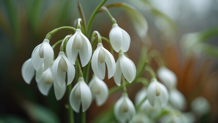 Poster - closeup of the white blossoms of a tropical garden plant with lush greenery