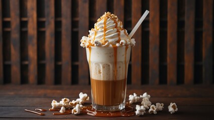 Poster - Iced coffee frappe topped with whipped cream and caramel syrup