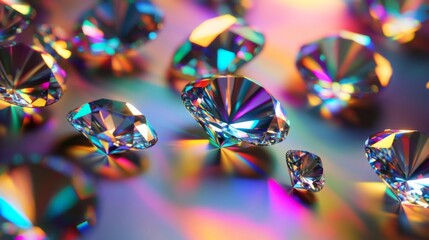 Aufkleber - Diamonds scattered on a metallic background, their facets reflecting light in a dazzling array of rainbow colors