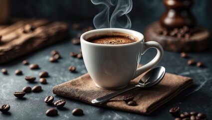 Poster - Vintage Coffee Shop: Espresso and Mug in Rustic Interior