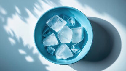 Aufkleber - Crushed ice piled in a bowl against a frosty blue background