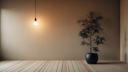 Aufkleber - Modern minimalistic interior with a potted flower and bright bulb