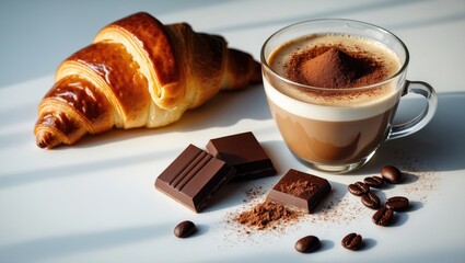 Poster - Creative arrangement featuring croissants and cappuccinos