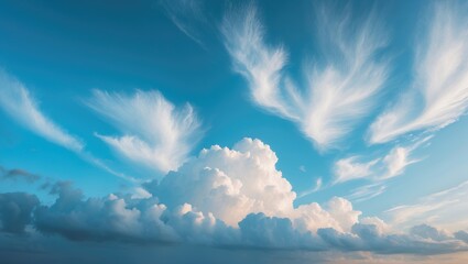Poster - Cumulus clouds set against a bright blue sky background