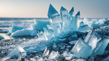 Poster - Ice floe colliding with shoreline amid sea ice in cold weather