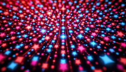 Poster - Vibrant abstract background with glowing pink and blue neon stars swirling in a dynamic pattern creating a futuristic and energetic visual effect