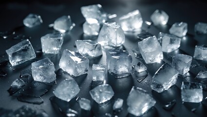 Poster - Crushed ice on dark background with top view and copy space