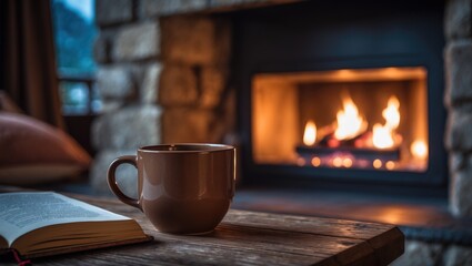 Aufkleber - Cozy fireplace inside a chalet