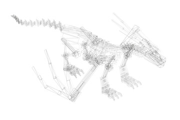 Poster - A skeleton of a dragon is shown in black and white. The skeleton is drawn in a way that it is running. The image has a sense of mystery and intrigue. Isometric view