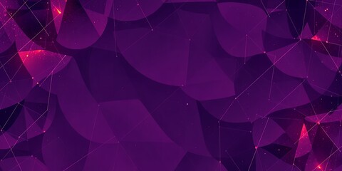 Poster - abstract purple background with geometric shapes and network of connecting lines and dots