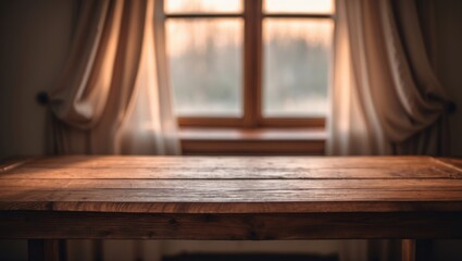 Poster - Morning light shining through window onto desk in rustic kitchen
