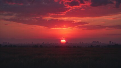 Poster - Dramatic sunset sky casting light on a field during apocalyptic evening
