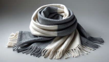 Poster - Luxurious alpaca wool scarf featuring color blocking design on a neutral background.