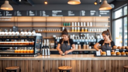 Aufkleber - Coffee shop and restaurant interior in an abstract blurred style for background use - suitable for product presentation or montage.