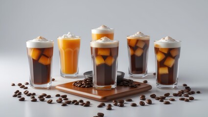 Poster - Chilled Americano coffee blended with orange juice on a white background