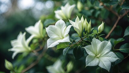 Fototapete - Gardening Live: White Bougainvillea Flower, Also Known as Paperflower, Perfect for Garden, Terrace, Balcony Gifting with a Beautiful Blurred Background in High Resolution