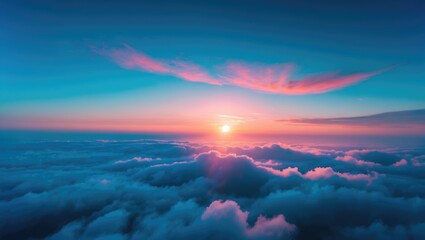 Wall Mural - vivid sunset against a blue sky with shining sun and clouds