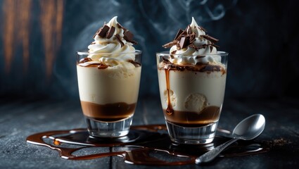 Poster - Refreshing Affogato Cocktail featuring Vanilla Ice Cream, Espresso, and Caramel Syrup in a Glass
