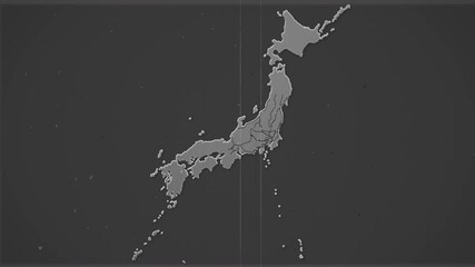 retro map of japan with cities, roads and railways on a dark background.