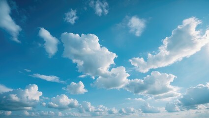 Wall Mural - bright blue sky with fluffy clouds and shining sun