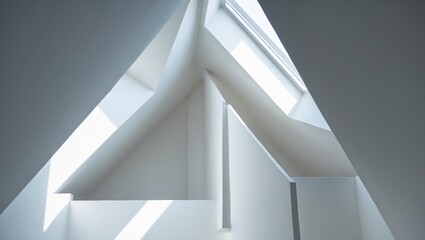 Poster - Abstract white interior with ceiling, beams, and window