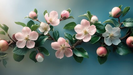 Fototapete - Apple Blossoms Frame Design