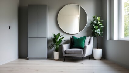 Poster - Modern Home Decor with a Comfortable Corner Chair and Carefully Selected Decorative Accents