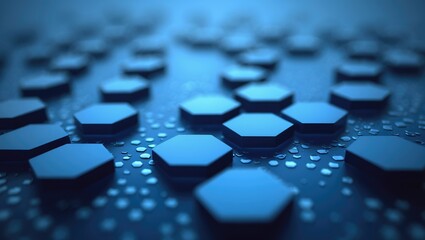Abstract blue gradient with octagon pattern and bokeh effects in underwater water surface
