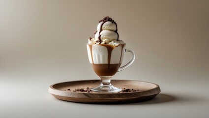 Poster - Ice-cold affogato coffee served in a glass with creamy ice cream close-up