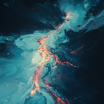 Glowing stream effect with a pulling fluid haze element