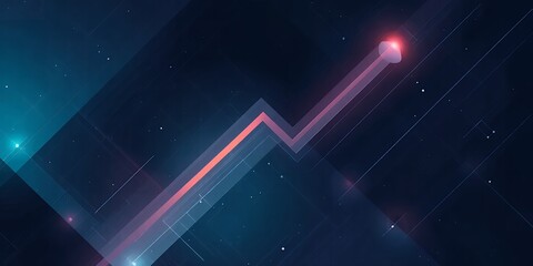 Poster - Abstract illustration of a rising arrow with a red tip against a dark blue starry background