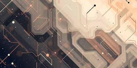 Poster - abstract geometric design featuring circuit board patterns with lines and shapes overlayed
