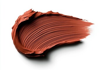Poster - A single, thick stroke of apricot-orange paint, isolated on a white background, is textured with soft strokes and blending edges to create the appearance of smooth skin color. The color is vibrant