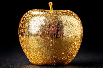 Aufkleber - Golden apple ornament shining brightly against a dark background showcasing intricate details and reflections