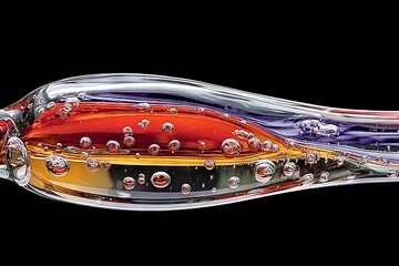 Poster - Colorful liquid bubbles create a mesmerizing visual in a glass vessel during a close-up exploration of fluid dynamics