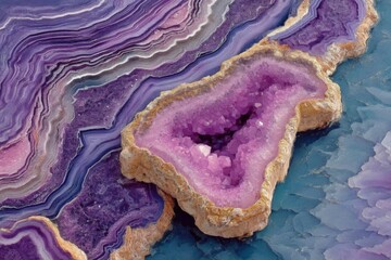 Poster - Vibrant purple and blue agate stone with intricate patterns reveals the beauty of natural mineral formations