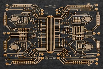 Fototapete - Detailed circuit board design showing intricate patterns and components in a technological composition
