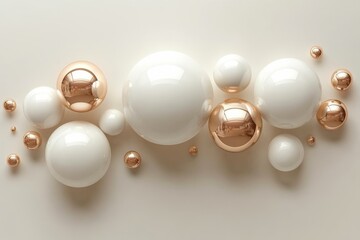 Poster - Elegant composition of white and rose gold spheres arranged on a smooth surface for artistic decor