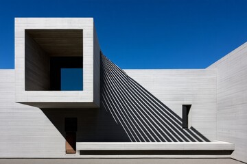 Fototapete - Modern architectural design featuring bold geometric shapes and strong shadows under a bright blue sky