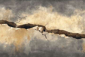 Aufkleber - Cracked wall texture in muted colors showcasing natural weathering and decay in urban setting