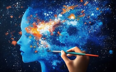 Poster - abstract concept of creativity and innovation showcasing a hand painting colorful elements on a vivi