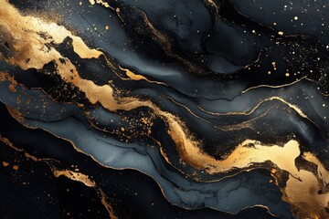 Fototapete - Elegant black and gold abstract design featuring fluid shapes and textures in a sophisticated layout