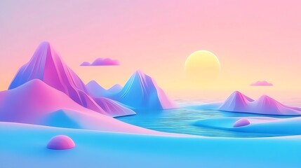 Wall Mural - Pastel Mountains Sunset Landscape.