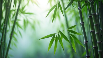 Poster - Green leaf bamboo in garden setting showcasing natural foliage for background, environment, ecology, or greenery wallpaper