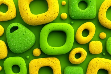 Poster - Colorful abstract shapes in vibrant greens and yellows create a playful pattern on a bright background